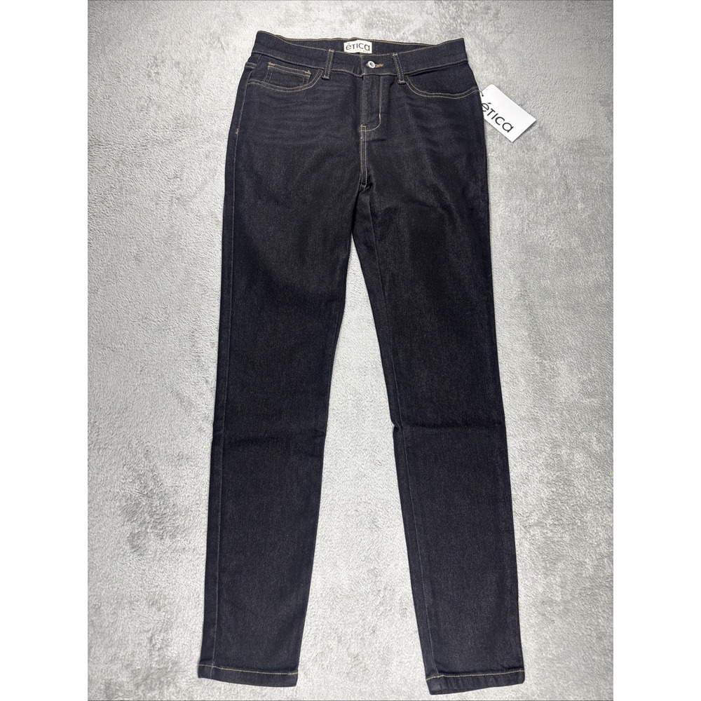 Etica Women's Black Mid Rise Jeans Front Zip Skinny Tapered Leg - Size‎ 2 - New